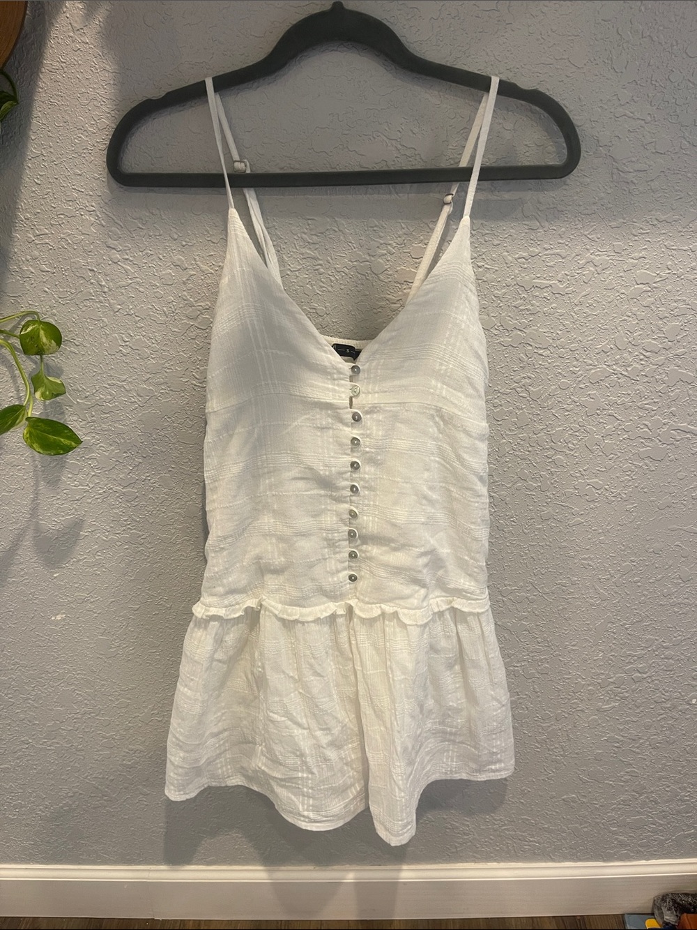 White Button-Front Spaghetti Strap Women’s dress